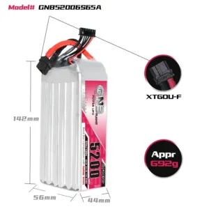 Gaoneng GNB 6S 22.2V 5200mAh 65C High Discharge Long Range LiPo Battery